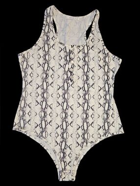 Reoria Snake Print Tank Bodysuit - Cream & Black Size Large